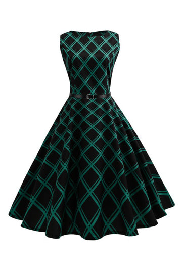 1950s Vestido A Cuadros Verde
